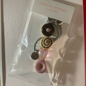 LANEIGE Pink, Brown & Yellow Donut and Heart Keychain Charm